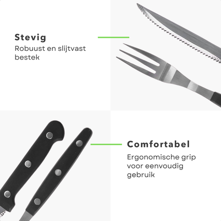 Cheqo® BBQ Steakmessen en Vorken Set - Steakmes - Barbecue Bestek - 8-delig - RVS Zwart - Perfect voor BBQ