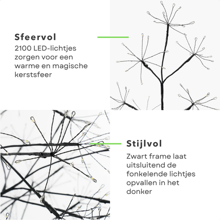 Cheqo® Outdoor Lichtboom - Kerstverlichting Buiten - Warm Wit Licht - Micro LED-Lampjes - IP44 Stekker - Spatwaterdicht - Tuinverlichting Kerstboom - 180 CM Hoogte - Zwarte Frame - Sfeervol Licht - 5 Meter Snoerlengte
