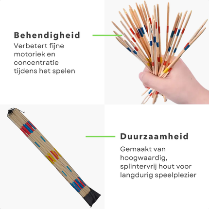 Cheqo® Mikado XL Set - Grote Mikado - 31 Stuks - Houten Spel - Gezellig Familieplezier