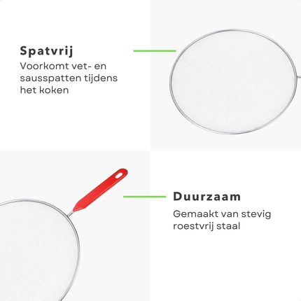 Cheqo® Anti Spatdeksel - Spatscherm Pan - Spatscherm - Spatdeksel - Deksel Tegen Spatten - Spetterdeksel - Kookspatdeksel - Anti Spetter Deksel - Anti Spat Deksel - Rood Anti Spatdeksel - Rood Spatdeksel