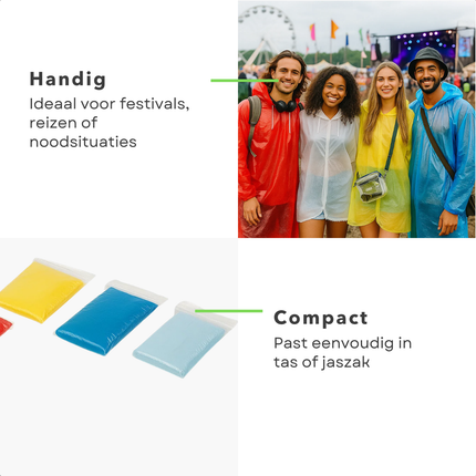 Cheqo® Transparante Poncho - Poncho Voor Volwassenen - Kunststof Poncho - Festival Poncho - Regenponcho - Waterdichte Poncho - Regen Poncho Festival - Willekeurige Kleur Poncho - Poncho Multicolor - Regenponcho Volwassenen