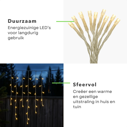Cheqo® Ijspegel Verlichting - Kerstverlichting Buiten en Binnen - Ijspegelverlichting Warm Wit - 360 LED - 12 Meter - Lichtfuncties - Automatische Timer - Transparant Snoer - Lichtgordijn - IP44 Adapter - Geschikt voor Binnen en Buiten