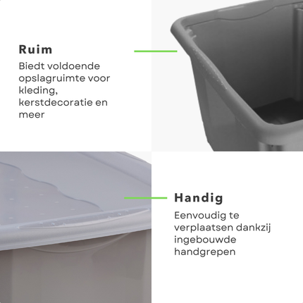 Cheqo® Opbergbox 45L - Opslagbox - Opbergdoos - Grijs - Met Deksel - Kunststof - Ideaal voor Kleding en Decoratie