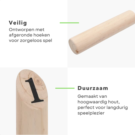 Cheqo® Houten Kubb Werpspel 13-Delig - Educatief Buitenspeelgoed - Houten Paaltjes voor Kinderen