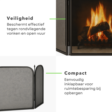 Cheqo® Openhaardscherm - Openhaard Scherm - Haardscherm - Vonkenscherm - Kachelhek - Inklapbaar Vonkenscherm - Gepoedercoat