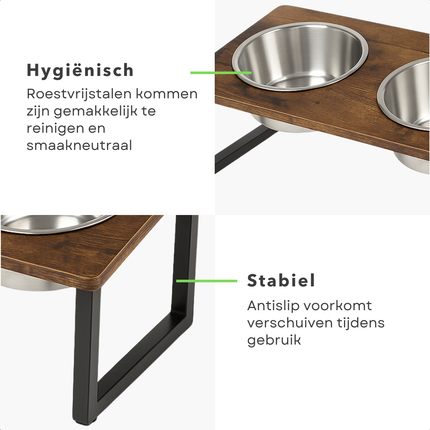 Cheqo® Verhoogde Hondenvoerbak - Voerbakken - Dinerset Hond - Dubbele Voerbak met Standaard - Drinkbak Hond - Waterbak - RVS - Anti-slip Standaard