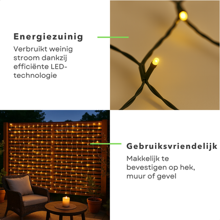 Cheqo® Lichtgordijn LED Netverlichting - Warm Wit Licht - 320 LED Lampjes - Binnen En Buiten - IP44 - Kerstverlichting - Groen Snoer - Lichtnet - Kerstboomverlichting - Lichtgordijn - Licht Net - Kerst Verlichting