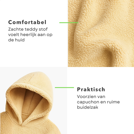 Cheqo® Damesmodel Hoodie - Creme Kleur - One Size - Wasbaar Op 30 Graden - Teddy Polyester - Fluffy Trui - Comfortabele Hoodie - Zachte Stof