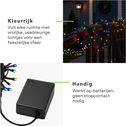 Cheqo® Clusterverlichting Multicolor - Batterijverlichting - Lichtfuncties - Geheugenfunctie - Timer Verlichting - Zwart Snoer - Werkt Op 3x AA Batterijen - Kerstverlichting - Kerstlampjes - Kerstboomverlichting Batterij - 140cm
