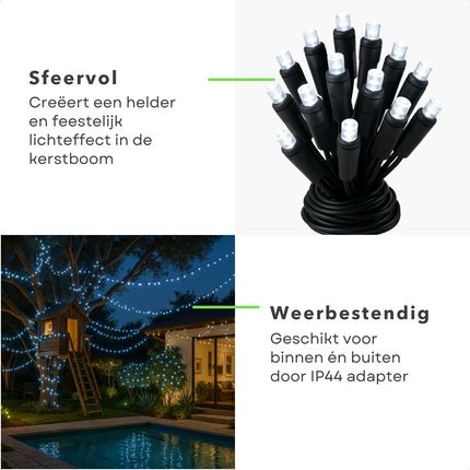Cheqo® Kerstverlichting - Kerstlampjes - Kerstboomverlichting Wit - 384 LED Lampjes - Koel Wit Licht - Binnen en Buiten - IP44 Adapter - Automatische Timer - 8 Lichtfuncties - Geheugenfunctie - Zwart Snoer - Witte Kerstlampjes