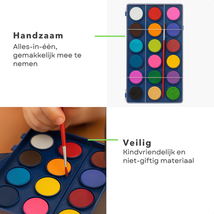 Cheqo® Waterverftablet 18 Kleuren – Verfdoos met Transparant Deksel – Inclusief Penseel – Kindvriendelijke Aquarelverf – Creatieve Hobby – Geschikt voor Kinderen Vanaf 3 Jaar – Schilderen & Tekenen – Educatief Speelgoed