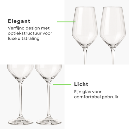 Cheqo® Witte Wijnglazen Set - 38 cl - Elegante Glazen voor Witte Wijn - Stevige Voet - Wijnglas Set - Glas