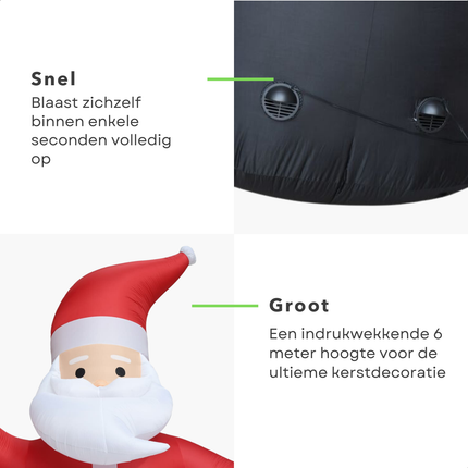 Cheqo® Opblaasbare Kerstman XXL - Kerstman Opblaasbaar - Kerstversiering - 600 cm - LED Verlichting - Weerbestendig Polyester