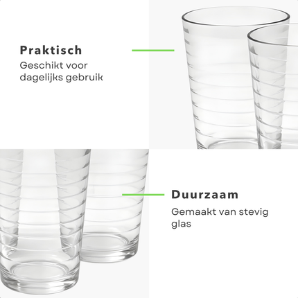 Cheqo® Drinkglazen - Drinkglazen Set - Waterglazen - Waterglazen Set - Drinkglas - Waterglas - Limonadeglazen - Frisdrankglazen - Sapglazen - Theeglazen - Tumbler Glazen - Glazen Set - Transparante Drinkglazen