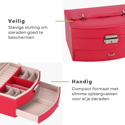 Cheqo® Roze Juwelendoos - Sieradendoos - Sieradenbox voor Kinderen - Sieradenhouder - Sieraden Organizer - Met Spiegel en Lade