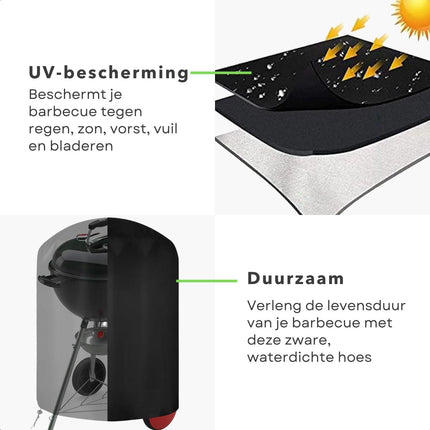 Cheqo® Waterdichte Afdekhoes voor Barbecue - Zware Kwaliteit - UV-Bestendig - Bescherming tegen Regen en Vuil - 70 x 80 cm - 600D Polyester - PVC Coating - Zwart - Opberghoes - BBQ Accessoires - BBQ Hoes - Lange Levensduur - Voor Ronde Barbecue Barbecuehoezen