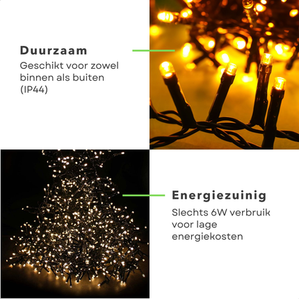 Cheqo® Kerstverlichting - Kerstboomverlichting - Kerstlampjes - LED Clusterverlichting - 768 Warm Wit - 5.5M Timer - Buiten & Binnen