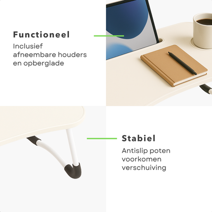 Cheqo® Opklapbare Laptoptafel - Ontbijt op Bed Tafel - Bedtafel met Tablethouder - Bank Tafeltje - Banktafel - Ontbijttafeltje - Wit