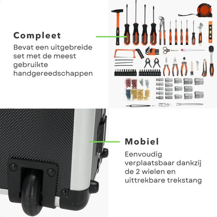 Cheqo® Gereedschapskoffer - 88 Delig - met Wielen - Complete Gereedschaps Set - Gereedschapskist - Handgereedschap - Gereedschapskoffer Gevuld - Gemakkelijk te Vervoeren - Gereedschapsset Gereedschapskoffers