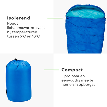 Cheqo® Mummy Slaapzak - Slaapzak Volwassenen - Blauwe Slaapzak - Slaapzak Kamperen - Zomerslaapzak - Slaapzak Zomer - Slaapzak Met Capuchon - Slaapzak Hiken - Slaapzak Backpacken - Slaapzak Festival - Outdoor Slaapzak