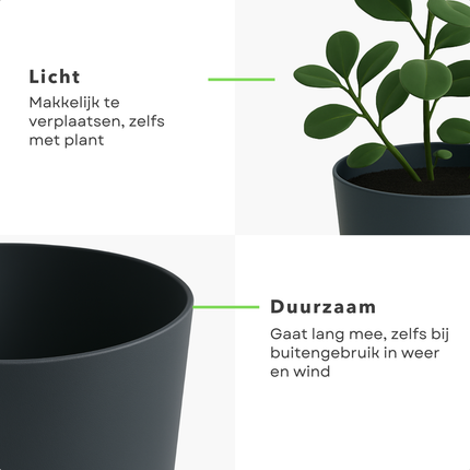 Cheqo® Bloempot Grijs - Grijze Plantenpot - Plantenbak - Kunststof 20x18 cm - Voor Binnen en Buiten - Ideaal voor Balkon