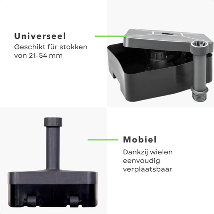Cheqo® Verrijdbare Kunststof Parasolvoet - Parasolstandaard - Parasol Houder - Parasol Standaard - Vulbaar 40 kg - Met Wielen en Handgreep