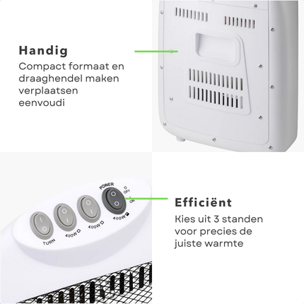 Cheqo® Halogeen Kachel - Elektrische Kachel - Draagbare Halogeen Heater - 3 Warmtestanden - 1200W Vermogen - Compacte Kachel - Bijverwarming - Oscillatiefunctie - Omvalbeveiliging - Oververhittingsbeveiliging - Instant Warmte - Draaghendel