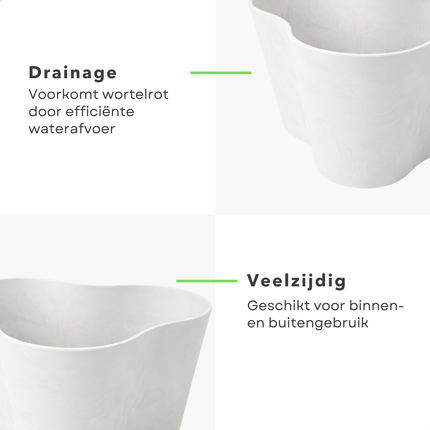Cheqo® Bloempot Wit - Bloempot Rond - Bloempot Binnen - Bloempot Buiten - Bloempot met Afwatering - Bloempot met Drainage