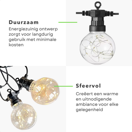 Cheqo® Tuinverlichting Micro LED - Lichtslinger - Lichtsnoer - Fairy Lights - 450 cm Snoerverlichting Warm Wit - Buitenverlichting met 10x5 Lampen - LED Lichtslinger - Feestelijke Tuindecoratie