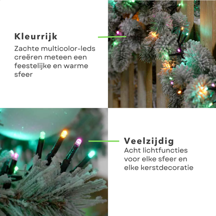 Cheqo® Kerstlampjes - Kerstverlichting - 120 Led - 9 Meter Lengte - LED Verlichting - Kerstboomverlichting - Multicolor Licht - Veelkleurig - 8 Lichtfuncties - Geheugenfunctie - Timer Functie - Binnen En Buiten - IP44