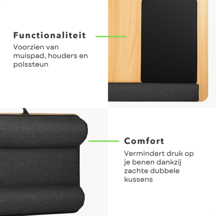 Cheqo® Laptopkussen - Schootkussen - Schoot Dienblad - Kniekussen - Laptoptafel - Laptray - Houten Schoottafel met Polssteun - Bedtafel - Schootdienblad - Inclusief Muispad
