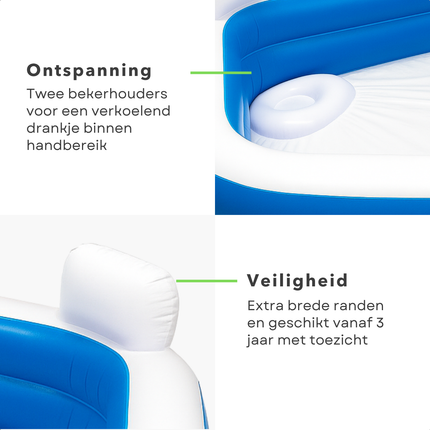 Cheqo® Vijfhoekig Opblaasbaar Familiezwembad - Zwembad - Opblaasbad - PVC - Bad Met Loungestoelen en Bekerhouders
