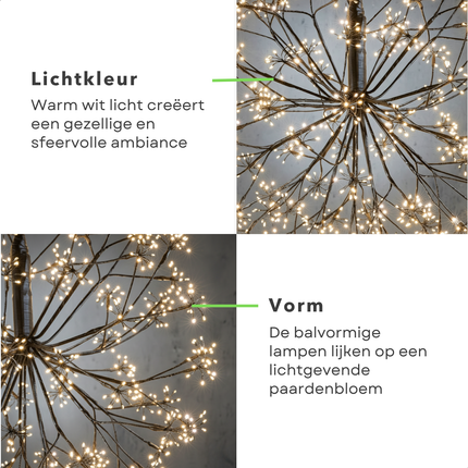 Cheqo® Kerstbal Kerstverlichting - Warm Wit Licht - 1200 LED Lampjes - IP44 - Kerstverlichting Buiten - Zwart Snoer - Micro LED-Lampjes - Lichtgevende Bal - Sfeerverlichting Tuin - Kerstverlichting Met Timer
