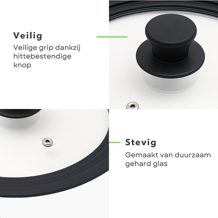 Cheqo® Universeel Glazen Pannendeksel - 24-28 cm - Siliconen Rand - Stoomgat - Warmtebestendig