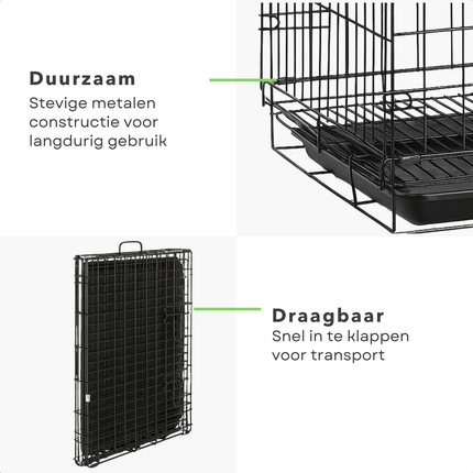 Cheqo® Hondenbench – Bench voor Honden - Opvouwbare Draadkooi Zwart – Autobench & Transportbox – Voor Grote Honden – Met Deur & Bovenopening – Reismand – Stevig Stalen Frame – 6.5 kg – Voor Thuis & Onderweg