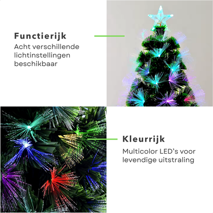 Cheqo® Kleine Kunstkerstboom - Kerstboom met Verlichting - Fiber Optic Verlichting - 60 cm - Multicolor LED - Binnengebruik