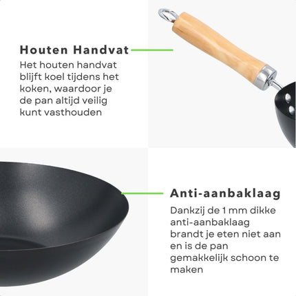 Cheqo® Grote Wokpan 30cm - Voor Alle Warmtebronnen - Soft Touch Handgreep - Gelijkmatige Warmteverdeling - Pannen - Bakpan - Lange Levensduur - Extra Hoge Randen - Wok Pan - Anti-Aanbaklaag Wokpannen