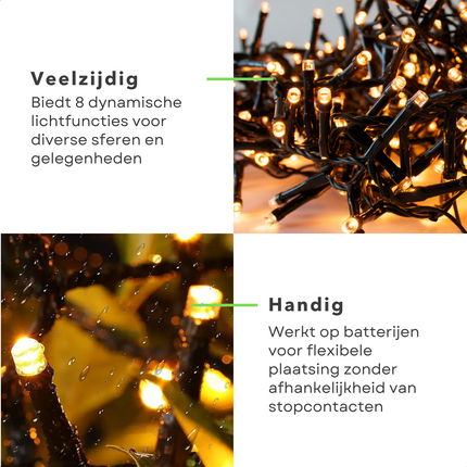 Cheqo® Kerstverlichting - Kerstboomverlichting - Kerstlampjes - 192 LED - 1.4M - Voor Binnen en Buiten - Timer - Extra Warm Wit - 8 Lichtfuncties - Op Batterijen - Clusterverlichting - Sfeerverlichting - Feestverlichting Kerstboomverlichting