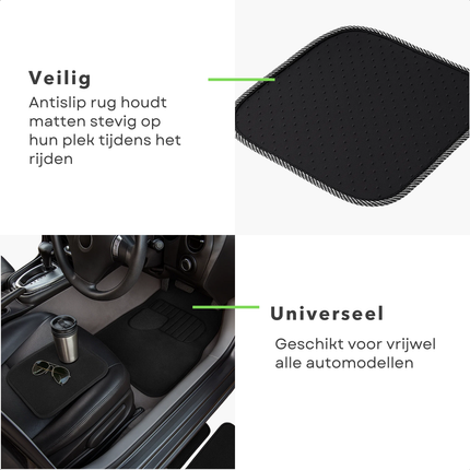 Cheqo® Universele Automatten - 4-Delige Set - Anti-Slip Bodem - Automatten Zwart - Eenvoudig Te Reinigen - Glijvaste Rug - Automatten Voor En Achter - Universeel Toepasbaar - Automatten Set - Chauffeursmat - Bijrijdermat - Matten Achterin