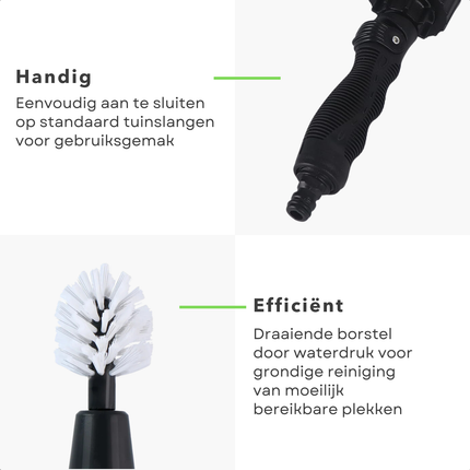 Cheqo® Roterende Velgenborstel - Velgenreiniger Voor Tuinslang - Perfect voor Auto en Fiets - Inclusief 2 Borstels - Waterdruk Aangedreven