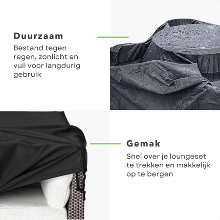 Cheqo® Loungeset Beschermhoes XL - Afdekhoes - Loungeset Hoes - Tuinmeubelhoes - Waterdicht & UV-bestendig - Polyester Zwart
