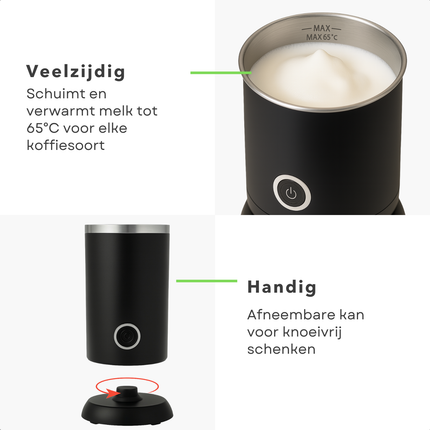 Cheqo® Elektrische Melkopschuimer – 3-in-1 Melkklopper – Warme & Koude Melk Opschuimen – Melk Verwarmen tot 65°C – Snoerloos Ontwerp – Anti-aanbaklaag – 300ml – Zwart – Transparante Deksel – Barista Kwaliteit