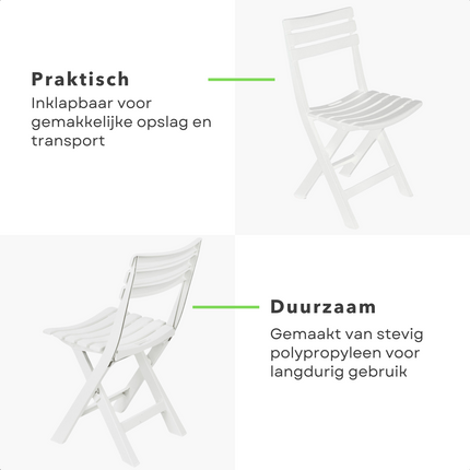 Cheqo® Set van 4 Inklapbare Tuinstoelen - Lichtgewicht Tuinstoelen voor Buiten - Comfortabele Tuinstoelen - Max Belasting 120 kg - Praktische Tuinstoelen Set - Tuinstoel Set - Wit
