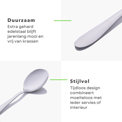 Cheqo® Luxe Bestekset - 70-Delig - Voor 12 Personen - RVS Bestek - Zilverkleurig - Vaatwasserbestendig - Hoogwaardig Edelstaal - Tijdloos Design - Serveerbestek Inbegrepen - 12 Lepels - 12 Vorken - 12 Messen - 12 Theelepels - 12 Taartvorkjes