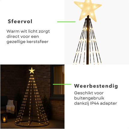 Cheqo® Kerstboom Vlaggenmast - 300 cm Hoogte - 550 LED - Warm Wit Licht - Zwart Frame - Afstandsbediening - Binnen En Buiten - Vlaggenmast Verlichting - Metaal Frame - Kunststof Basis - IP44 Adapter - Ster Met LED - Kerstlampjes Buiten