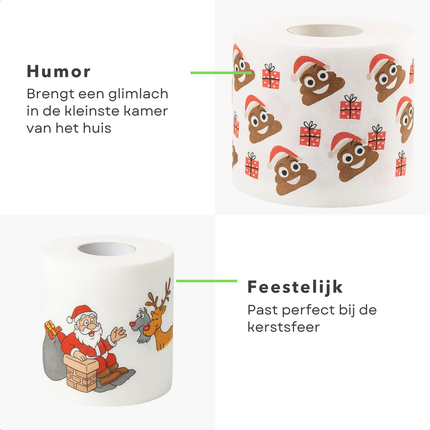 Cheqo® Kerst Toiletpapier - WC Rol Kerst - Grappige Kerst Print - 3 Rollen Toiletpapier - Feestelijk Kerstmotief - Kerstman Papier - Wegwerppapier - Badkamer Decoratie - Kerstfeest Accessoires - Grappige Papieren Rol