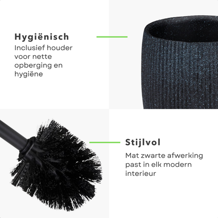 Cheqo® Toiletborstel Set - WC Borstel Set - Toilet Borstel met Houder - Mat Zwart - Kunststof - Met Houder - Modern Design