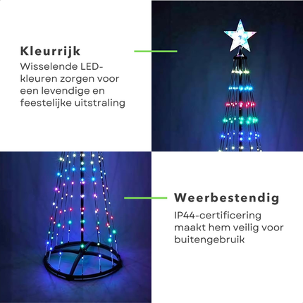 Cheqo® LED Kerstboom Buiten - Vlaggenmast Verlichting - 150 cm Hoogte - Colour Changing - Afstandsbediening - Zwart Frame - IP44 Adapter - RGB Licht - Lichtgevende Kerstboom - Verlichte Kerstboom - Lichtboom - LED Boom
