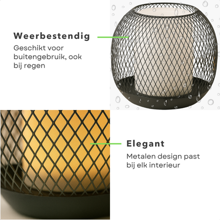 Cheqo® Solar Tafellamp - Metalen Lantaarn - Sfeerverlichting Tuin - Buitenlamp - Tafel Lamp op Zonne-energie