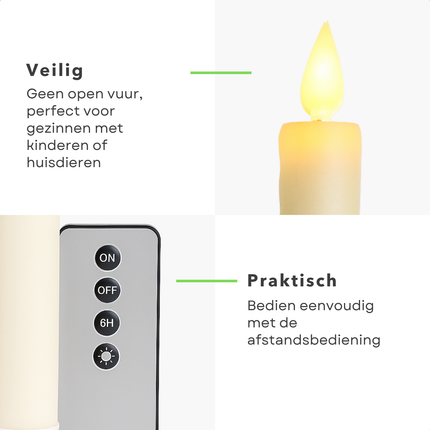 Cheqo® LED Kaarsen Set - Ivoor - LED Dinerkaarsen Met Afstandsbediening - Sfeerverlichting - Veilig en Stijlvol